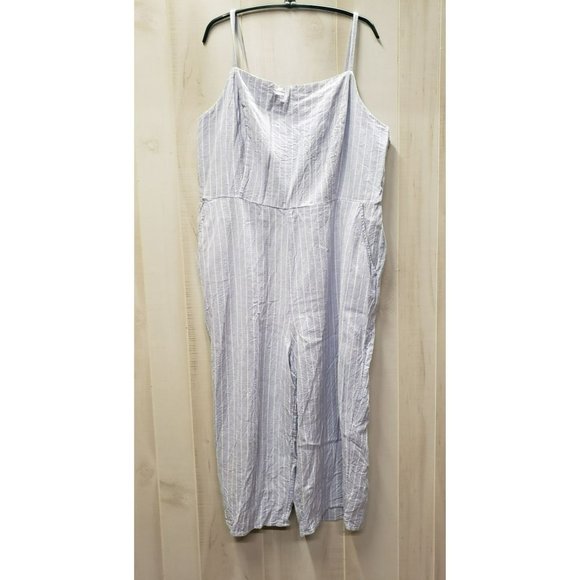 Old Navy Linen Blend Jumpsuit 2X Blue White Stripe Square Neck, Spaghetti Straps - Picture 1 of 11